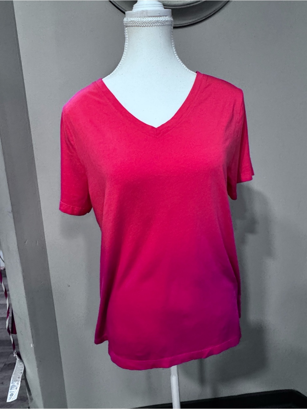 Women’s V-Neck Short Sleeve Tee - Fuchsia Pink
